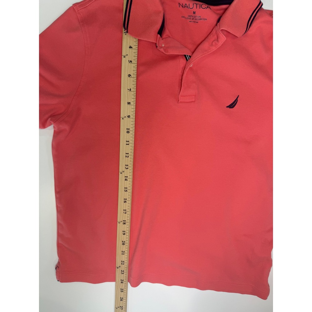 Nautica Mens Coral Pink Short Sleeve Cotton Polo Shirt Navy Tipping Size M - Picture 4 of 9